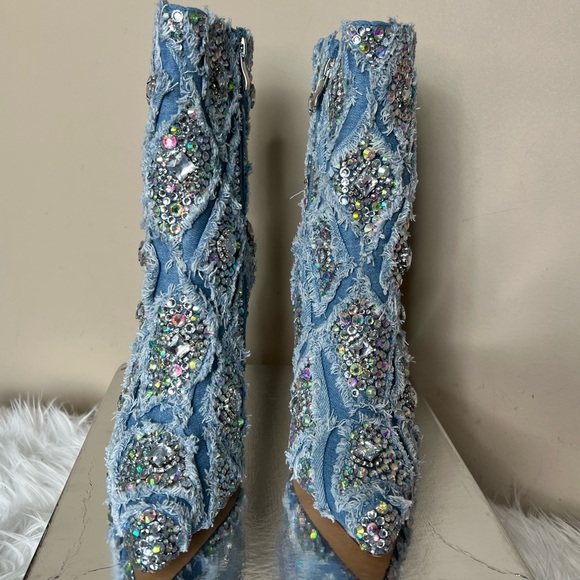Denim Embellished Heel Bootie - Picture 3 of 7